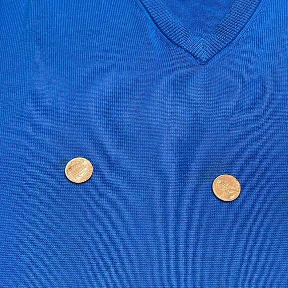 Lacoste mens v-neck pullover sweater sz 5 blue long sleeve (flaws) - Picture 10 of 12